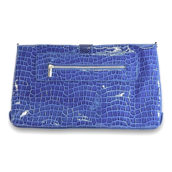 WHITEHOUSEBLACKMARKET Vintage Cobalt Blue Croc Embossed Envelope Clutch - Picture 2 of 9